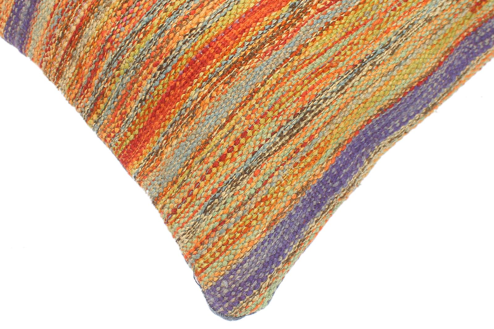 handmade Modern Pillow Rust Blue Hand-Woven SQUARE 100% WOOL  Hand woven turkish pillow  2 x 2