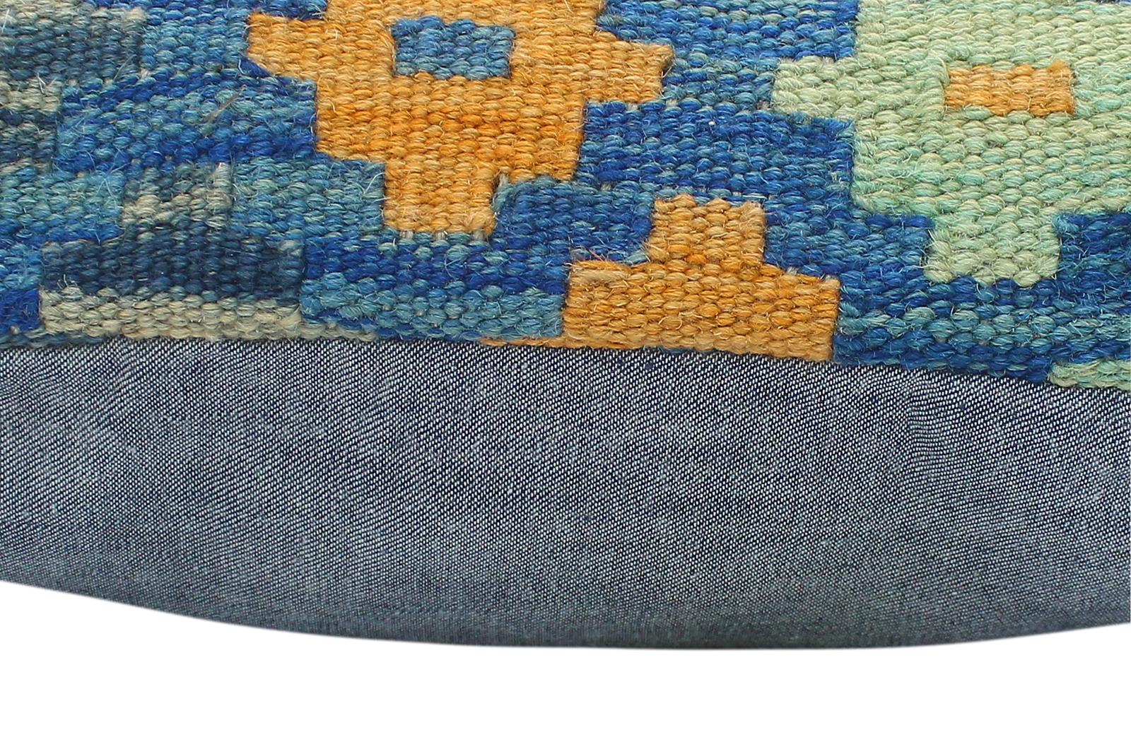 handmade Traditional Pillow Blue Beige Hand-Woven SQUARE 100% WOOL Hand woven turkish pillow2' x 2'