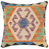 handmade Traditional Pillow Blue Beige Hand-Woven SQUARE 100% WOOL Hand woven turkish pillow2 x 2