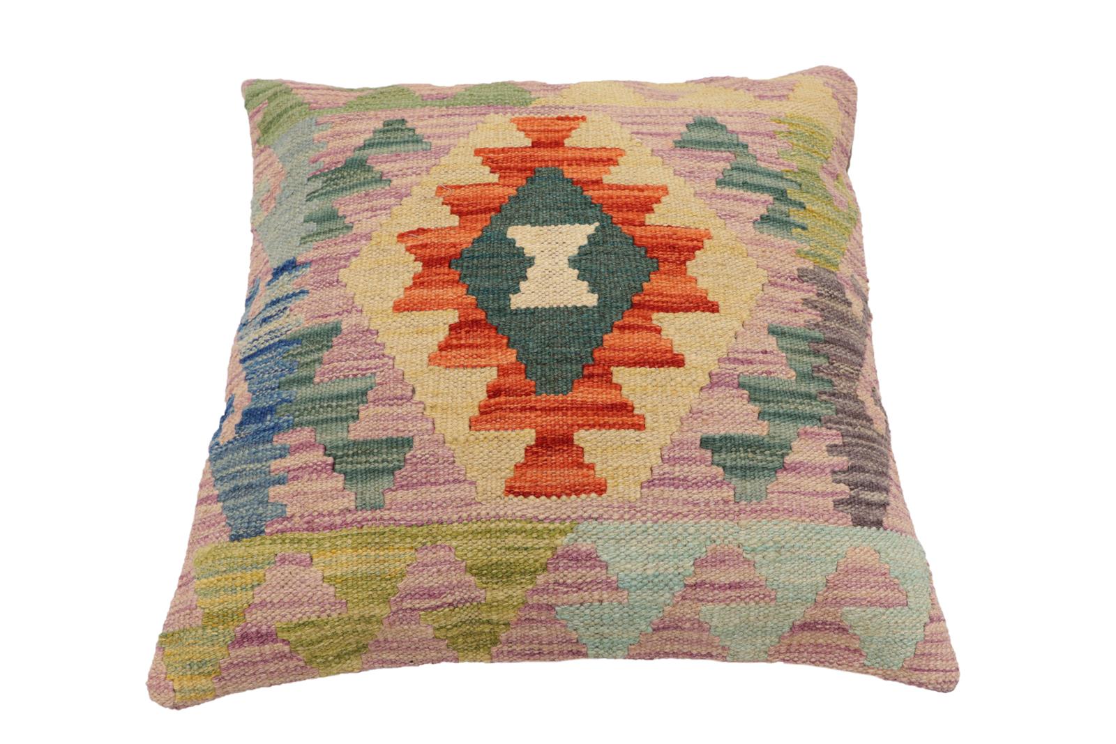 handmade Traditional Pillow Blue Rust Hand-Woven SQUARE 100% WOOL Hand woven turkish pillow2' x 2'