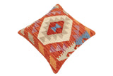 handmade Traditional Pillow Rust Blue Hand-Woven SQUARE 100% WOOL Hand woven turkish pillow2' x 2'