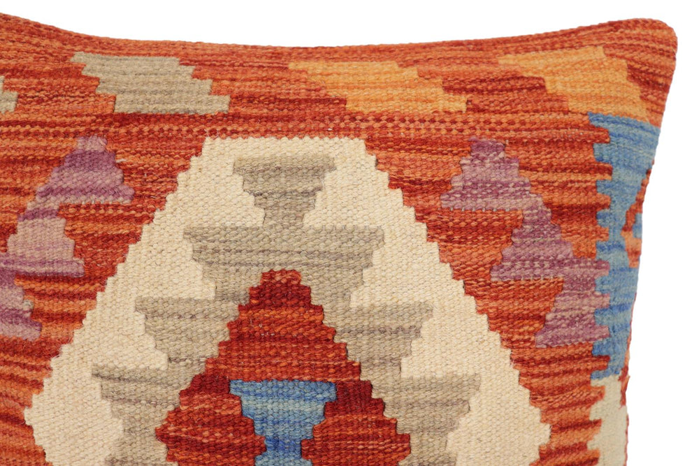 handmade Traditional Pillow Rust Blue Hand-Woven SQUARE 100% WOOL Hand woven turkish pillow2' x 2'