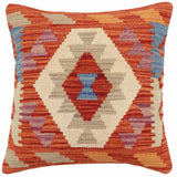 handmade Traditional Pillow Rust Blue Hand-Woven SQUARE 100% WOOL Hand woven turkish pillow2' x 2'