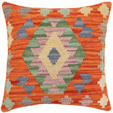 handmade Traditional Pillow Rust Blue Hand-Woven SQUARE 100% WOOL Hand woven turkish pillow2' x 2'
