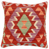 handmade Traditional Pillow Rust Blue Hand-Woven SQUARE 100% WOOL Hand woven turkish pillow2' x 2'