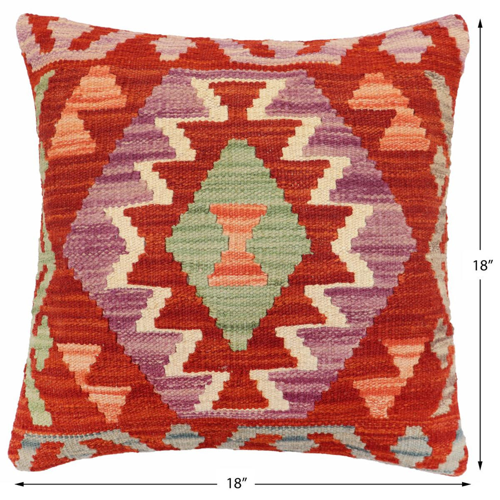 handmade Traditional Pillow Rust Blue Hand-Woven SQUARE 100% WOOL Hand woven turkish pillow2' x 2'