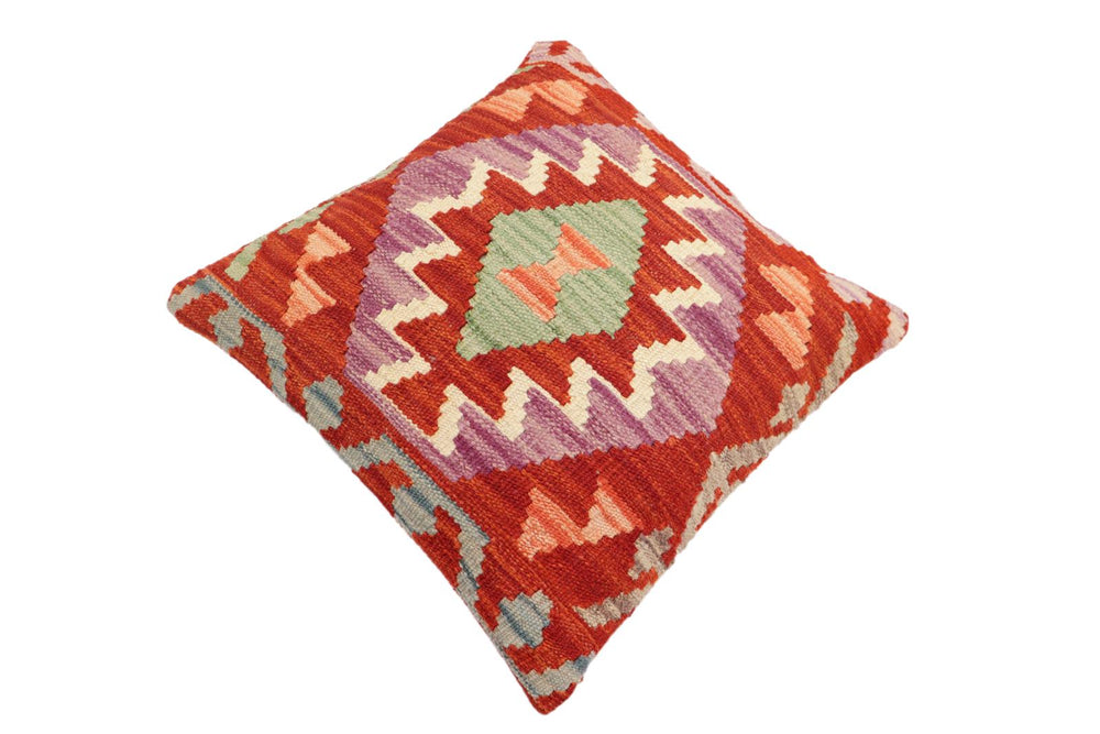 handmade Traditional Pillow Rust Blue Hand-Woven SQUARE 100% WOOL Hand woven turkish pillow2' x 2'