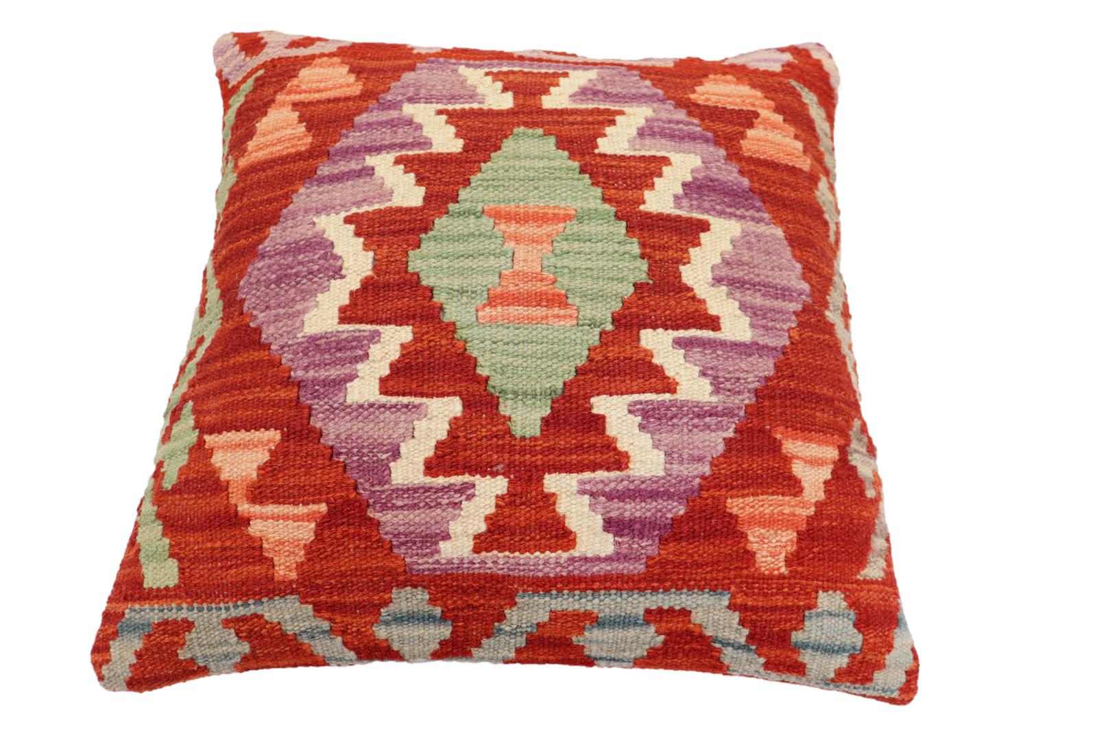 handmade Traditional Pillow Rust Blue Hand-Woven SQUARE 100% WOOL Hand woven turkish pillow2' x 2'