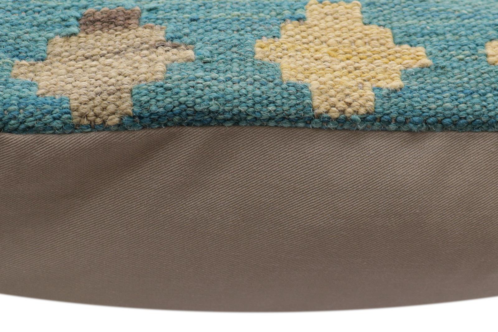 handmade Traditional Pillow Blue Gray Hand-Woven SQUARE 100% WOOL Hand woven turkish pillow2' x 2'