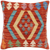 handmade Traditional Pillow Rust Blue Hand-Woven SQUARE 100% WOOL Hand woven turkish pillow 2 x 2
