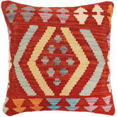 handmade Traditional Pillow Rust Blue Hand-Woven SQUARE 100% WOOL Hand woven turkish pillow2' x 2'