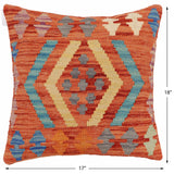 handmade Traditional Pillow Rust Blue Hand-Woven SQUARE 100% WOOL  Hand woven turkish pillow  2 x 2