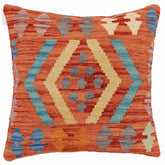 handmade Traditional Pillow Rust Blue Hand-Woven SQUARE 100% WOOL Hand woven turkish pillow 2 x 2