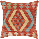 handmade Traditional Pillow Rust Blue Hand-Woven SQUARE 100% WOOL Hand woven turkish pillow2' x 2'