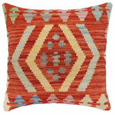 handmade Traditional Pillow Rust Blue Hand-Woven SQUARE 100% WOOL Hand woven turkish pillow2' x 2'