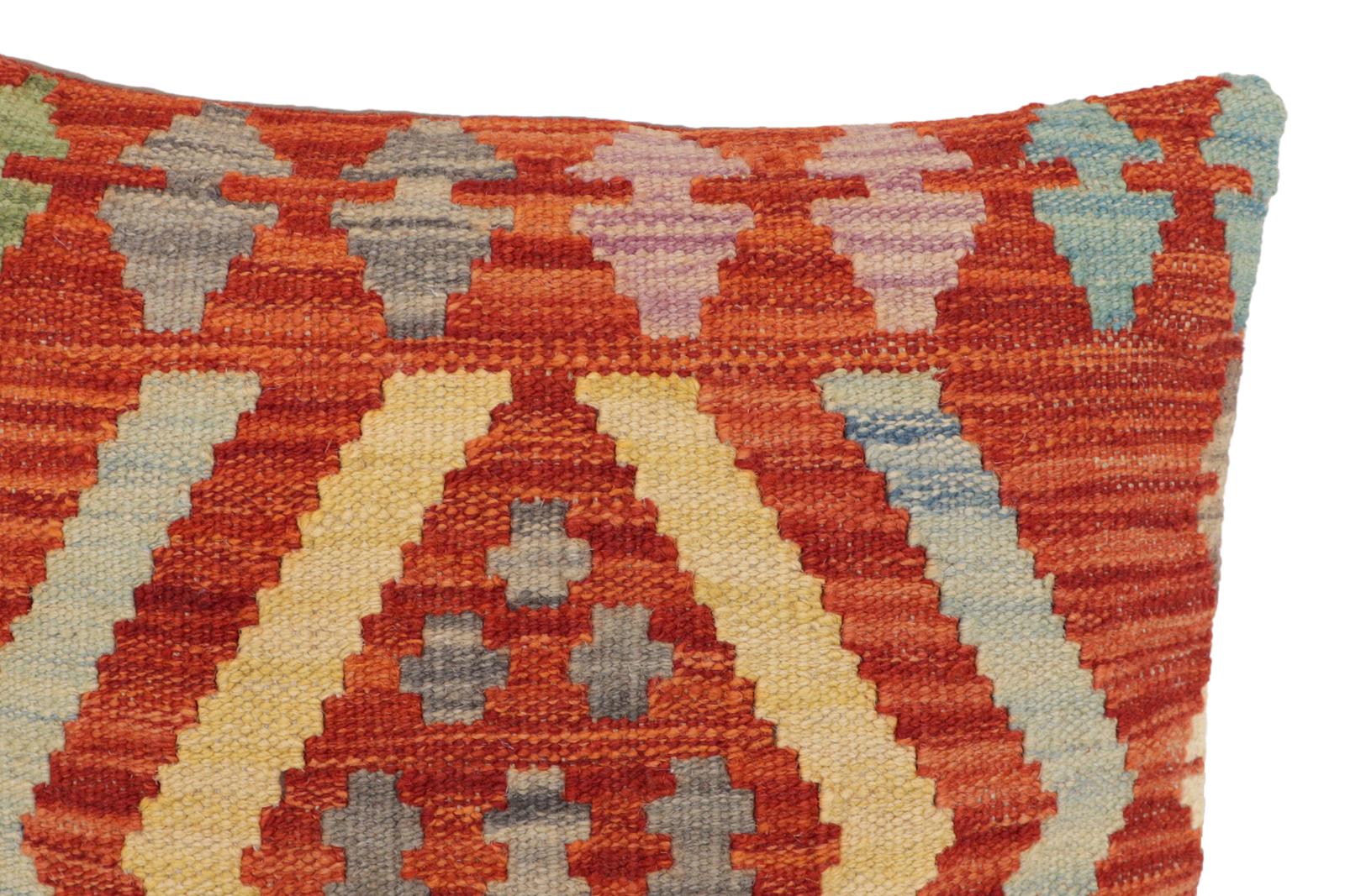 handmade Traditional Pillow Rust Blue Hand-Woven SQUARE 100% WOOL Hand woven turkish pillow2' x 2'