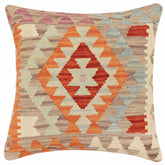 handmade Traditional Pillow Rust Blue Hand-Woven SQUARE 100% WOOL Hand woven turkish pillow2' x 2'