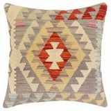 handmade Traditional Pillow Gray Rust Hand-Woven SQUARE 100% WOOL Hand woven turkish pillow2' x 2'