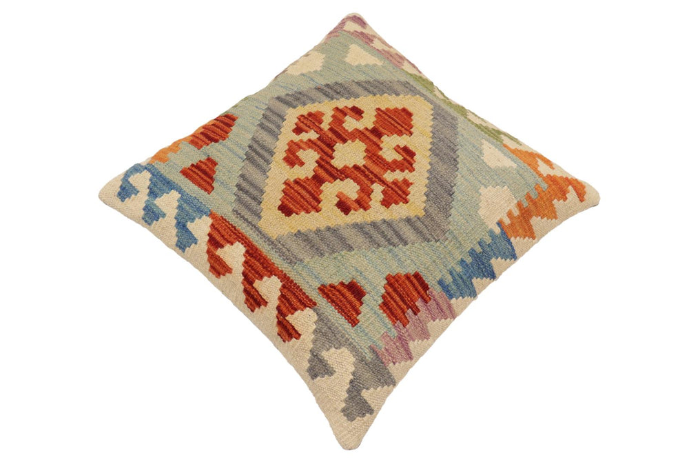 handmade Traditional Pillow Rust Blue Hand-Woven SQUARE 100% WOOL Hand woven turkish pillow2' x 2'