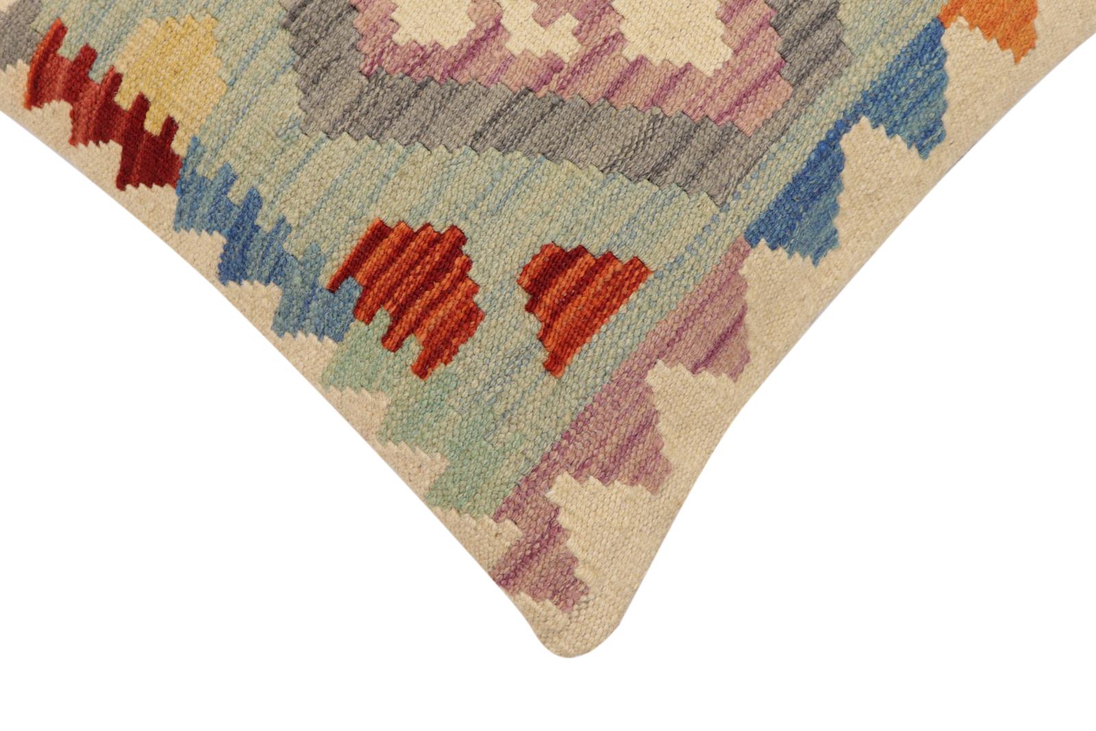 handmade Traditional Pillow Blue Rust Hand-Woven SQUARE 100% WOOL Hand woven turkish pillow2' x 2'