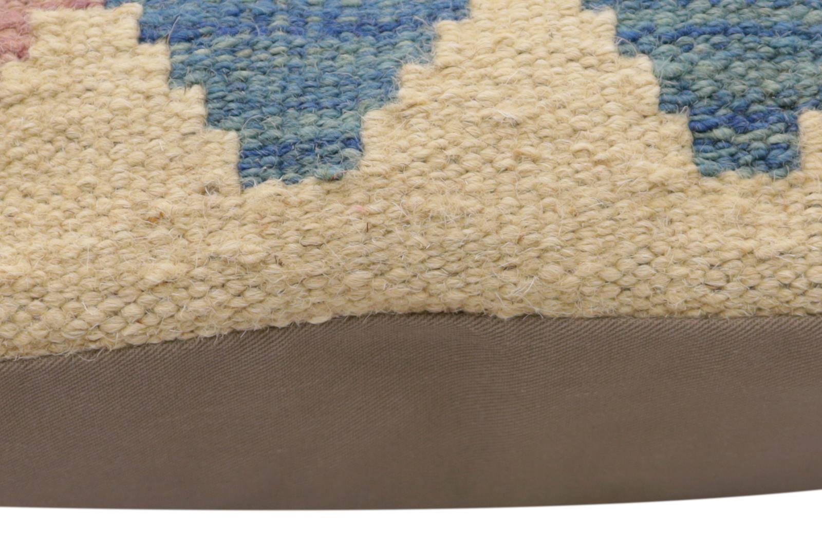 handmade Traditional Pillow Blue Rust Hand-Woven SQUARE 100% WOOL Hand woven turkish pillow2' x 2'