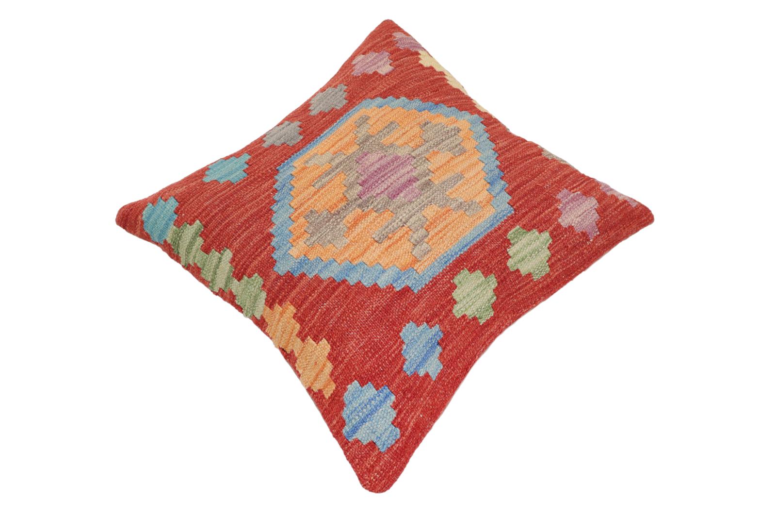 handmade Traditional Pillow Red Blue Hand-Woven SQUARE 100% WOOL Hand woven turkish pillow2' x 2'