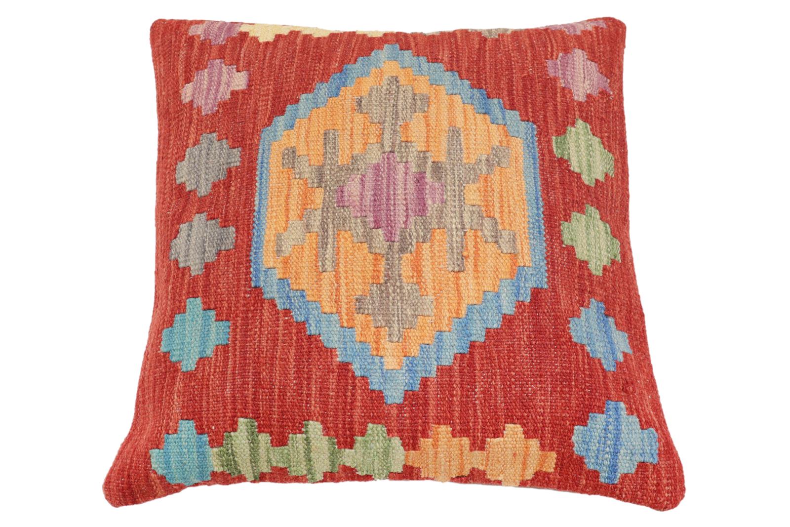 handmade Traditional Pillow Red Blue Hand-Woven SQUARE 100% WOOL Hand woven turkish pillow2' x 2'
