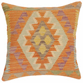 handmade Traditional Pillow Orange Blue Hand-Woven SQUARE 100% WOOL Hand woven turkish pillow 2 x 2