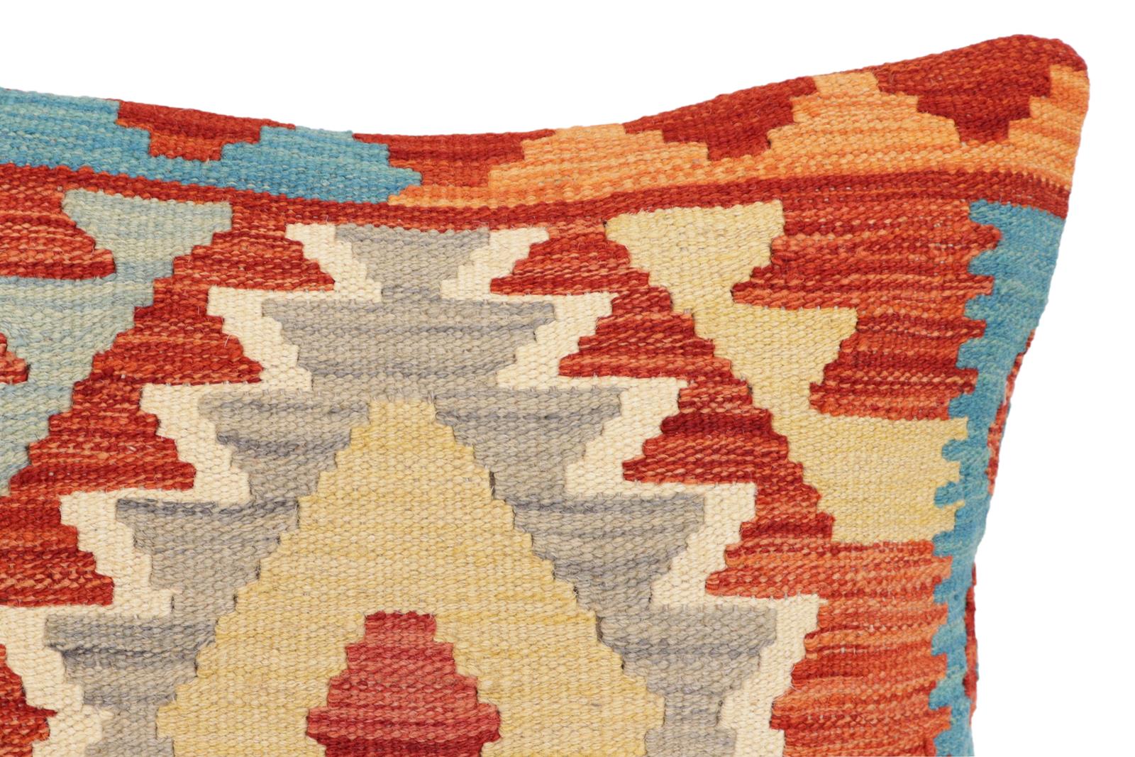 handmade Traditional Pillow Rust Blue Hand-Woven SQUARE 100% WOOL Hand woven turkish pillow2' x 2'