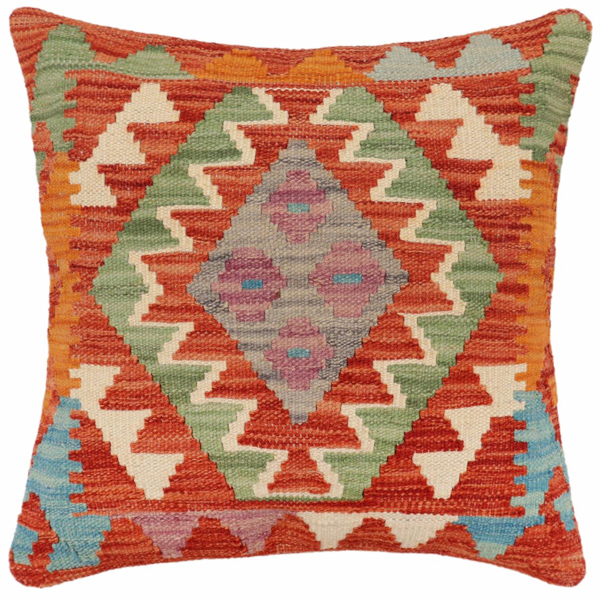 handmade Traditional Pillow Rust Blue Hand-Woven SQUARE 100% WOOL Hand woven turkish pillow2' x 2'
