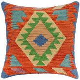 handmade Traditional Pillow Rust Blue Hand-Woven SQUARE 100% WOOL Hand woven turkish pillow2' x 2'