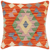 handmade Traditional Pillow Rust Blue Hand-Woven SQUARE 100% WOOL Hand woven turkish pillow2' x 2'