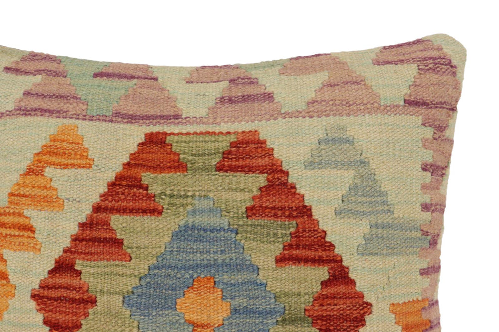 handmade Traditional Pillow Rust Blue Hand-Woven SQUARE 100% WOOL Hand woven turkish pillow2' x 2'