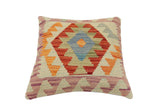 handmade Traditional Pillow Rust Blue Hand-Woven SQUARE 100% WOOL Hand woven turkish pillow2' x 2'