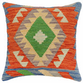 handmade Traditional Pillow Rust Blue Hand-Woven SQUARE 100% WOOL Hand woven turkish pillow2' x 2'