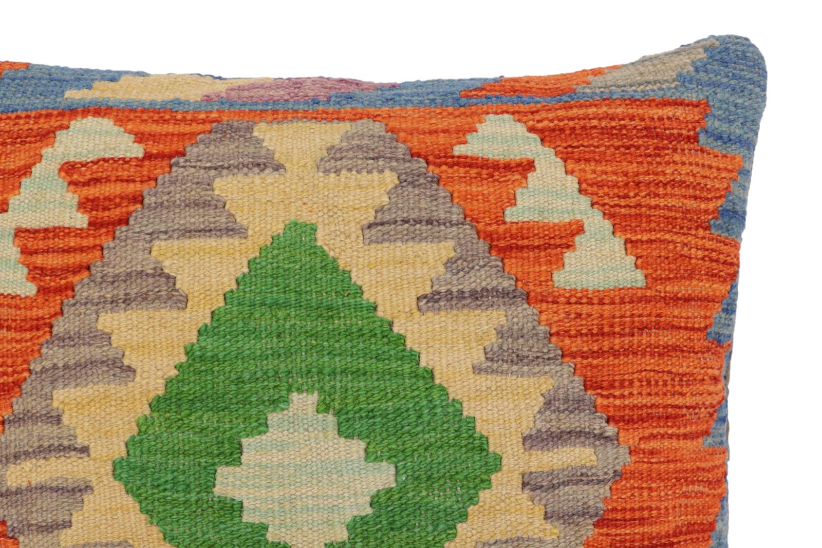 handmade Traditional Pillow Rust Blue Hand-Woven SQUARE 100% WOOL Hand woven turkish pillow2' x 2'