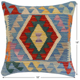 handmade Traditional Pillow Blue Rust Hand-Woven SQUARE 100% WOOL Hand woven turkish pillow2' x 2'