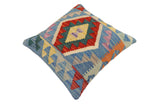 handmade Traditional Pillow Blue Rust Hand-Woven SQUARE 100% WOOL Hand woven turkish pillow2' x 2'