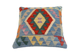 handmade Traditional Pillow Blue Rust Hand-Woven SQUARE 100% WOOL Hand woven turkish pillow2' x 2'
