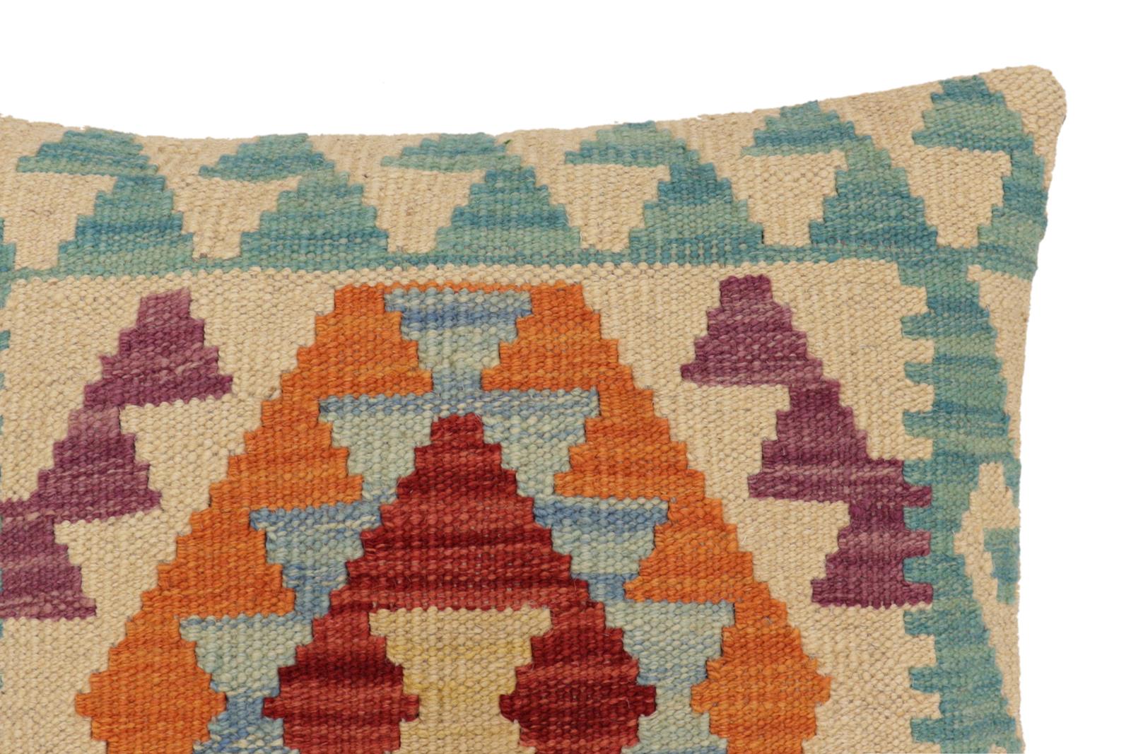 handmade Traditional Pillow Beige Blue Hand-Woven SQUARE 100% WOOL Hand woven turkish pillow2' x 2'