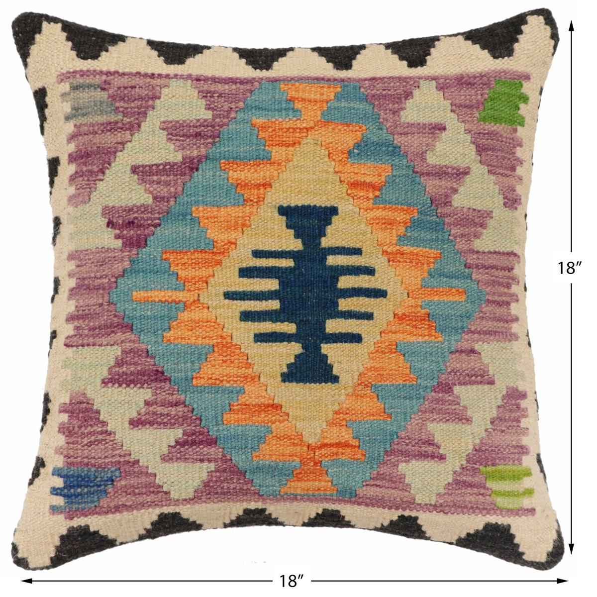handmade Traditional Pillow Blue Beige Hand-Woven SQUARE 100% WOOL Hand woven turkish pillow2' x 2'