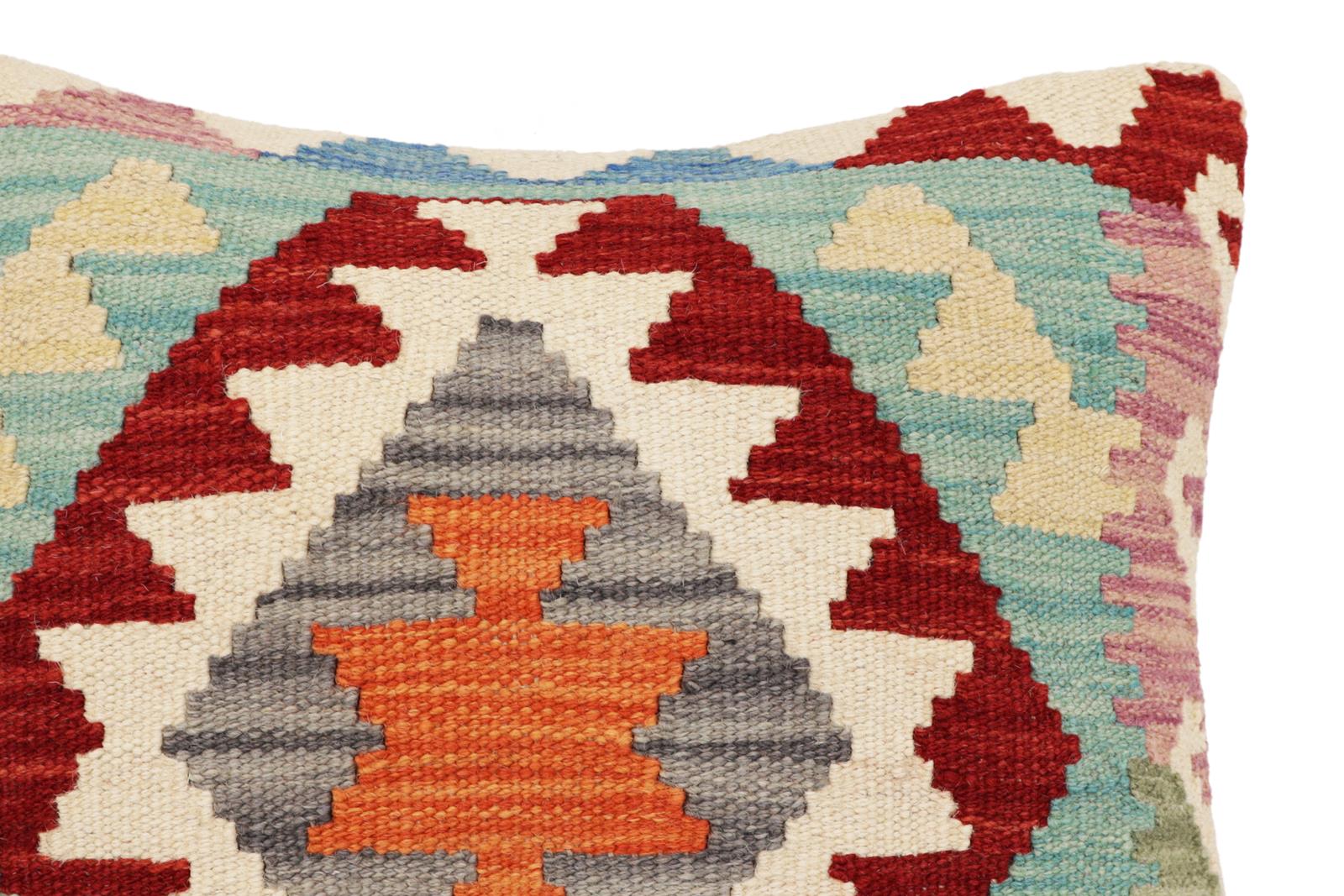 handmade Traditional Pillow Red Blue Hand-Woven SQUARE 100% WOOL Hand woven turkish pillow2' x 2'