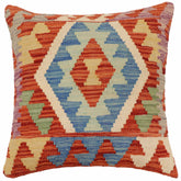 handmade Traditional Pillow Rust Blue Hand-Woven SQUARE 100% WOOL Hand woven turkish pillow2' x 2'