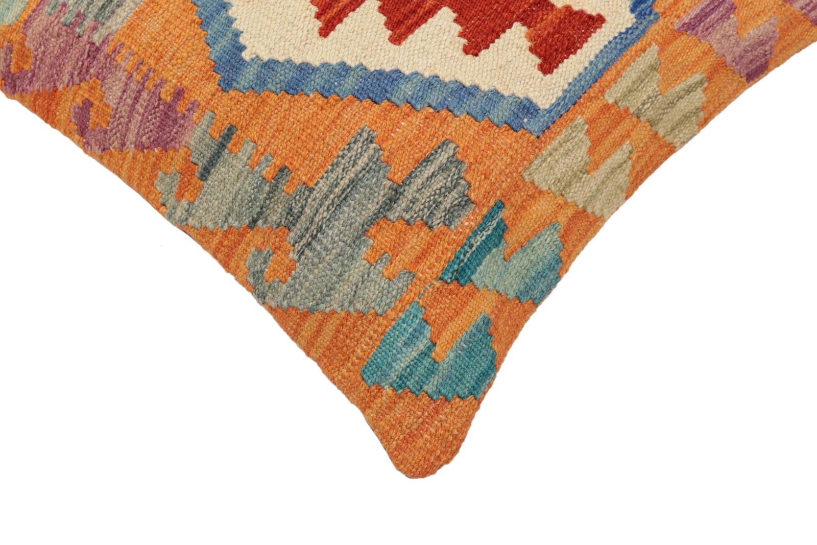 handmade Traditional Pillow Rust Blue Hand-Woven SQUARE 100% WOOL Hand woven turkish pillow2' x 2'