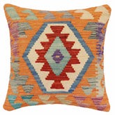 handmade Traditional Pillow Rust Blue Hand-Woven SQUARE 100% WOOL Hand woven turkish pillow2' x 2'