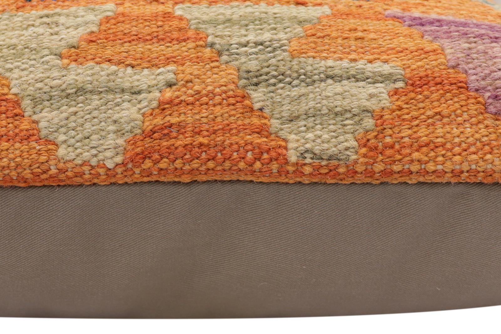 handmade Traditional Pillow Rust Blue Hand-Woven SQUARE 100% WOOL Hand woven turkish pillow2' x 2'