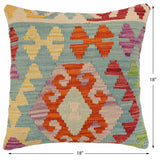 handmade Traditional Pillow Blue Rust Hand-Woven SQUARE 100% WOOL Hand woven turkish pillow2' x 2'