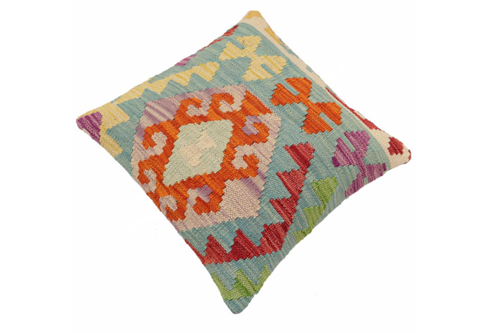 handmade Traditional Pillow Blue Rust Hand-Woven SQUARE 100% WOOL Hand woven turkish pillow2' x 2'