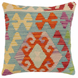 handmade Traditional Pillow Blue Rust Hand-Woven SQUARE 100% WOOL Hand woven turkish pillow2' x 2'