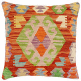 handmade Traditional Pillow Rust Blue Hand-Woven SQUARE 100% WOOL Hand woven turkish pillow2' x 2'